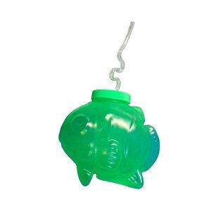 New Hard Plastic Fish Cup Bowl with Lid & Straw Green